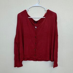 Ambiance Red Oversized Crop Button Down Sweater Size XL Cozy Fall Winter Holiday
